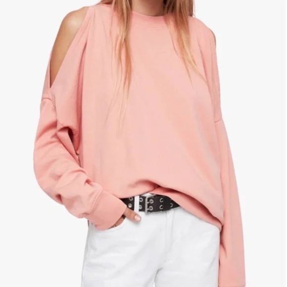 All Saints Unai Oversized Cold Shoulder Sweatshirt Size XS pink salmon color - Picture 1 of 6